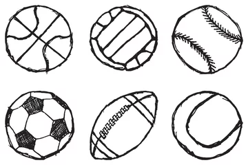 Foto auf Acrylglas Ballsport Ballskizzensatz einfach umrissen isoliert auf weißem Hintergrund