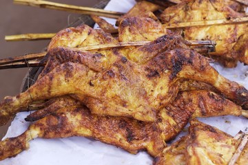 Grilled chicken in the market