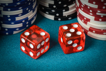 Red Dice and Playing Chips