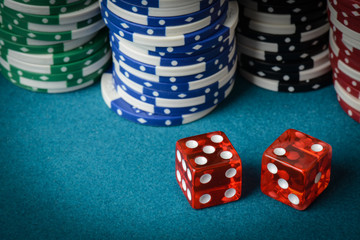 Red Dice and Playing Chips