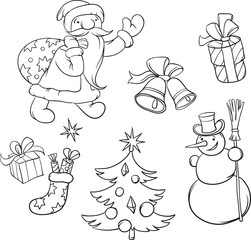 Coloring Book Santa Claus and Christmas symbols