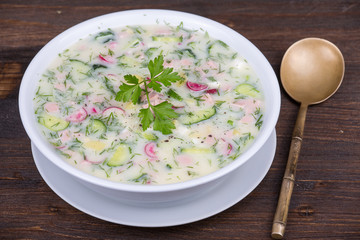 Vegetable soup on yogurt,  sour-milk base -  okroshka