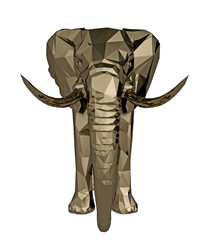 low poly Bronze elephant front view isolated on white