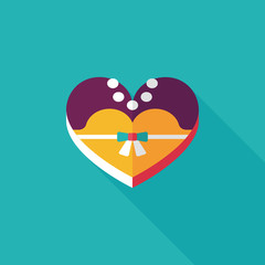 wedding bride dress shaped box of cookies flat icon with long sh