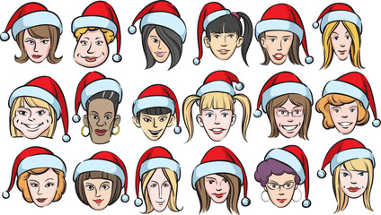 funny women faces with santa hats