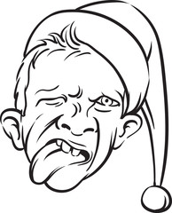 whiteboard drawing - cartoon grimace in Santa hat