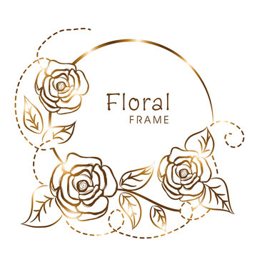 Shiny golden frame with flowers decoration.