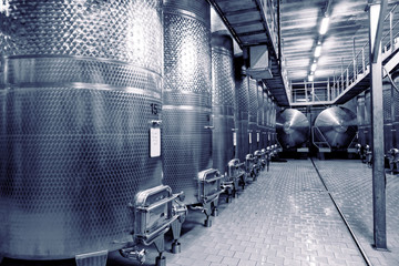 Stainless steel fermenters for wine, toned