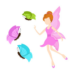Young angel with butterflies for fairy tales.