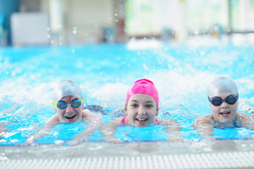 children group  at swimming pool