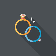 Propose couple diamond ring flat icon with long shadow,eps10