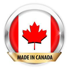 made in canada silver badge isolated button