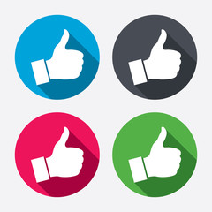 Like sign icon. Hand finger up symbol.