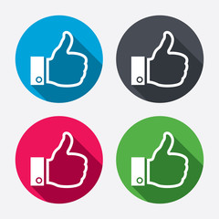 Like sign icon. Hand finger up symbol.