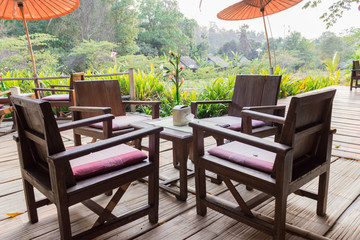 The table and natural view from restaurant