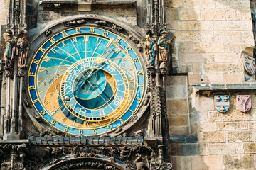 Astronomical Clock In Prague, Czech Republic. Close Up Photo