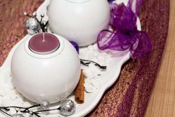 House decoration with aromatic candle violet color