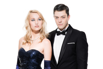 Romantic new year's eve fashion couple wearing black dinner jack