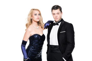 Romantic new year's eve fashion couple wearing black dinner jack