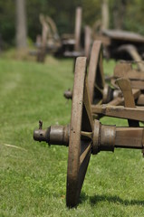 Wagon with wooden wheels. Museum, renovated, waggon-driving
