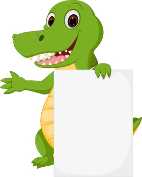 Happy crocodile cartoon with sign
