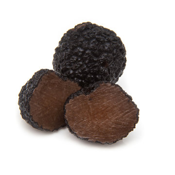 Black summer truffle isolated on a white studio background.