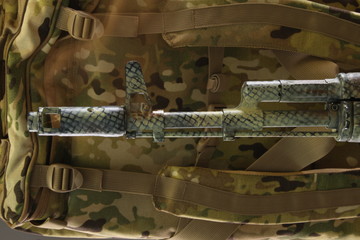 AKM (Avtomat Kalashnikova) Kalashnikov assault rifle on white