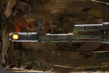 AKM (Avtomat Kalashnikova) Kalashnikov assault rifle on white