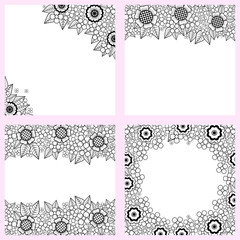 set of black and white backgrounds with flowers