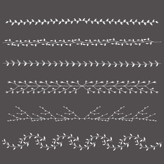 Hand-drawn silhouettes borders branches graphic design elements