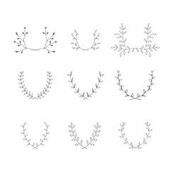 Hand-drawn branches brackets graphic design elements set
