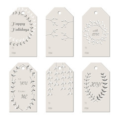 Hand-drawn branches tags set