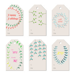 Hand-drawn branches tags set