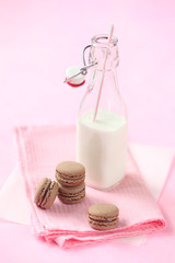 Chocolate Macarons and bottle of milk