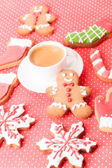Coffee and christmas gingerbread cookies