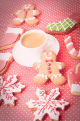 Coffee and christmas gingerbread cookies