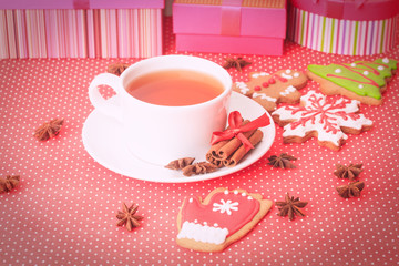 tea and christmas cookies