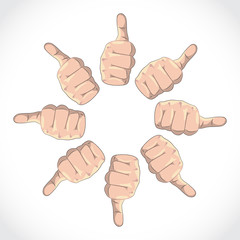 Set of thumbs, expressing various gestures