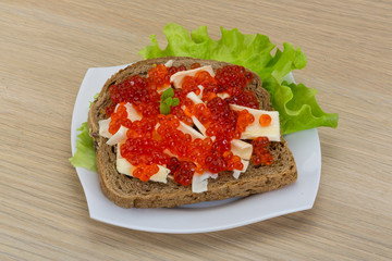 Sandwich with red caviar