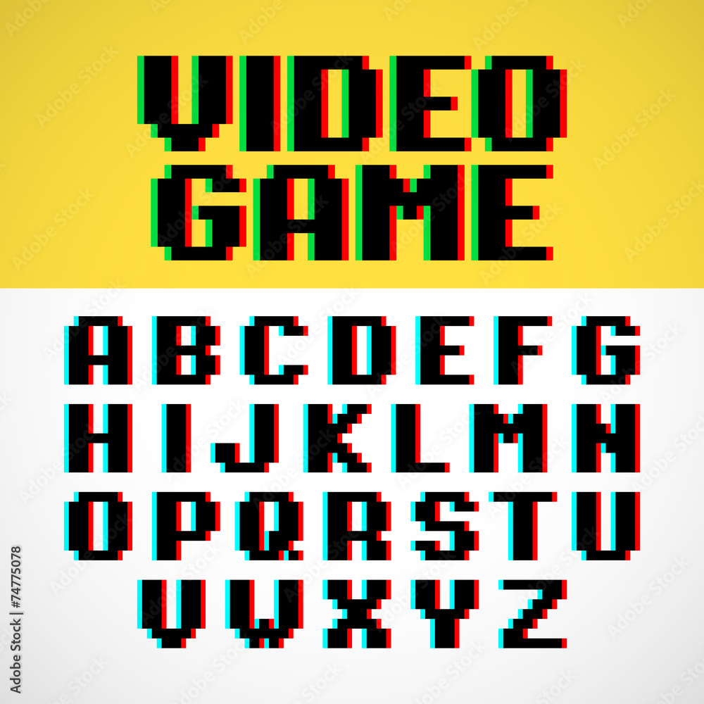 Poster video game pixel font with distortion