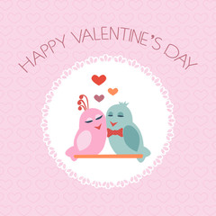 Card for Valentine's Day. Birds. Heart. Label. Vector
