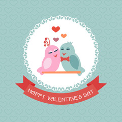 Card for Valentine's Day. Birds. Ribbon. Label. Vector