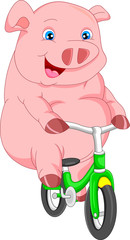 cute pig cartoon bike ride