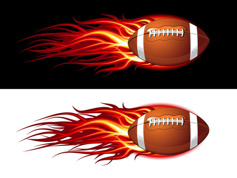 American football ball on fire