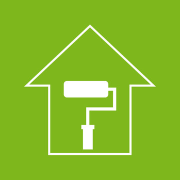 House with paddle roller. White on green