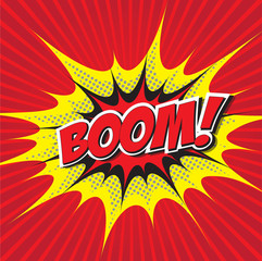 BOOM! wording in comic speech bubble in pop art style