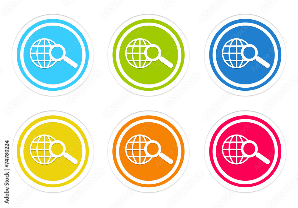 Poster set of rounded colorful icons with search symbol