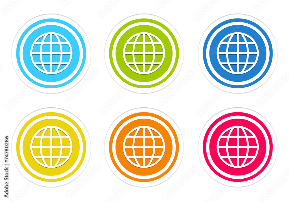 Poster set of rounded colorful icons with world symbol