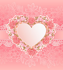 Greeting card with heart shape. Flowers