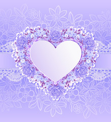 Greeting card with heart shape. Flowers